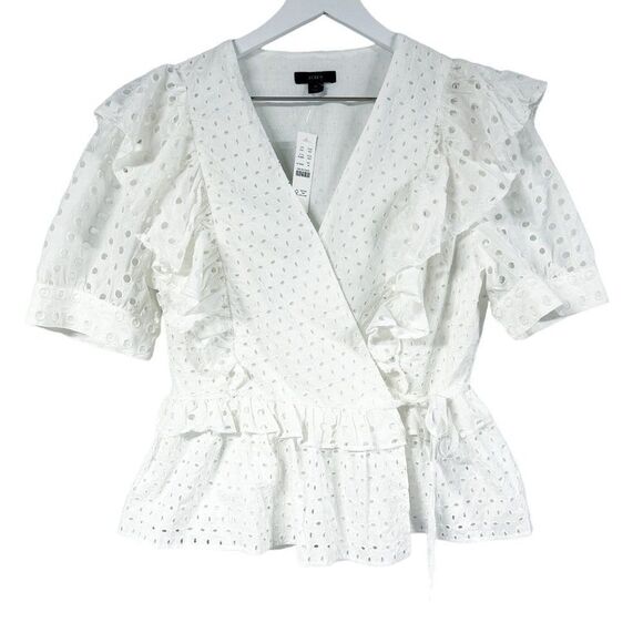 J. Crew Ruffle Wrap Top in Eyelet White NWT Womens Size M Medium - Picture 2 of 11